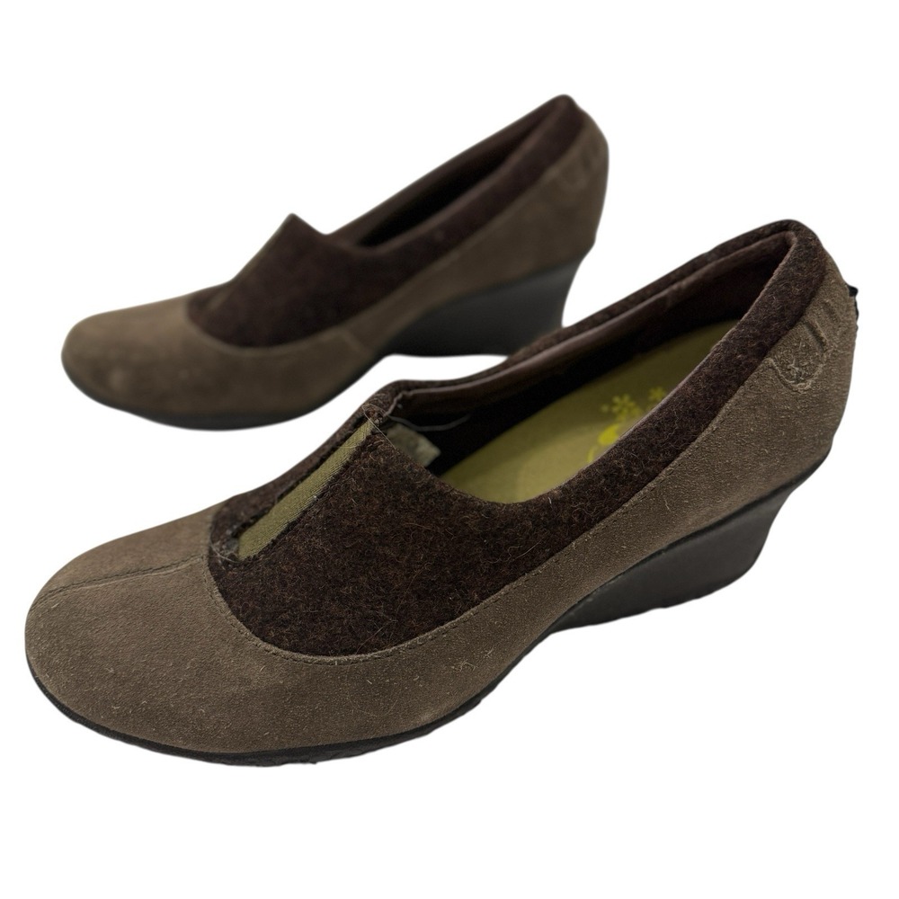 Merrell Tulip Grey/Brown Two Tone Suede Wool Wedge Heels Shoes‎ Size 7.5 / 38